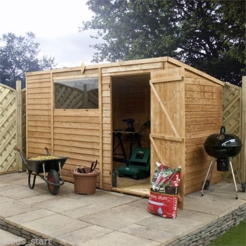 10ft x 6ft Overlap Pent Wooden Flat Roof Storage Shed 