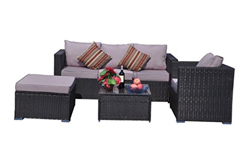 YAKOE 5-Seater New Rattan Garden Furniture Corner Sofa ...