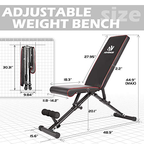 ADVENOR Weight Bench Adjustable Strength Training Incline Decline Full ...