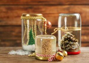 snowy festive jars